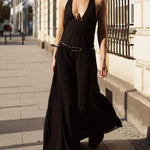 Loose Sleeveless Belted See-Through Solid Color Halter-Neck Maxi Dresses