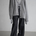 Solid Color Loose V-neck Long-sleeved Lazy Knitted Cardigan