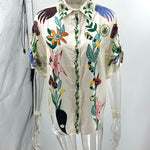 Half Sleeves Loose Buttoned Flower Print Pockets Lapel T-Shirt Top + Drawstring Elasticity Pants Bottom Two Pieces Set
