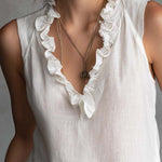 Boho Vintage Ruffled Sleeveless Cotton-Linen Top In Soft White