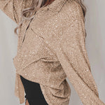 Solid color button-down long-sleeve sequined cardigan