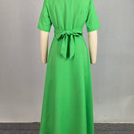 Half Sleeves High Waisted Solid Color Tied Waist V-Neck Maxi Dresses
