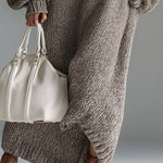 Elegant Urban Silhouette Round Neck Heathered Khaki Knitted Maxi Dress