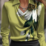 Temperamental Printed Simple Shirt Collar Ladies Top
