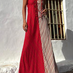 Fashionable Splicing V-neck Suspenders Loose Maxi Dress