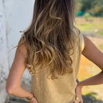 Tan Contrast Trim Round Neck Tank Top