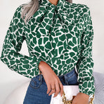Bishop Sleeve Long Sleeves Bow-Embellished Elasticity Tied Mock Neck Blouses&Shirts Tops