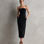 Women's Elegant Black Stretch Strapless Bodycon Midi Dress