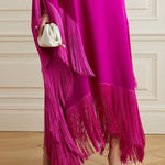Batwing Sleeves Loose Solid Color Split-Joint Tasseled High Neck Evening Dresses Maxi Dresses