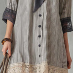 Elegant Casual Striped Cotton Shirt Dress With Bow Tie Detail.