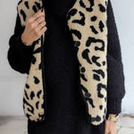 Women's Leopard Print Front Opening Casual Autumn and Winter Vest Jacket