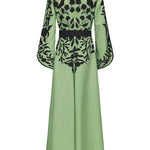 A-line Flared Sleeves Printed Tied Waist V-neck Maxi Dresses