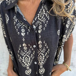 Linen Blend Unique Print Lapel Casual Pocket Mini Dress