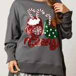 Christmas Candy Cup Sequined Casual Loose Sweatshirt