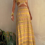Yellow Ripple V-neck Slit Navel-exposed Long Suspender Dress