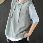 Artistic Retro Solid Hooded Vest