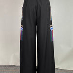 High Waisted Loose Pockets Split-Joint Striped Pants Trousers