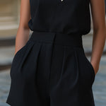 Sleeveless Bow-Neck Top & Tailored Shorts Two-Piece Set