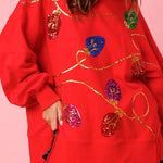 Christmas Lights Sequin Slit Pullover Sweatshirt