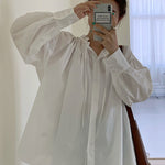 Urban Loose Puff Sleeves Agaric Laces Falbala Solid Color Blouses