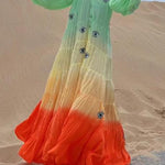 Latam Orange Ombre Pleated Cake Dress Maxi