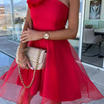 Lifetime Celebrations Tulle One Shoulder Bow Design Mini Dress