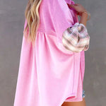 Plaid Patchwork Chest Pockets Oversized Jacket