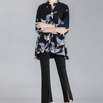 Original Crane Printed Buttoned Stand Collar Half Sleeves Blouse