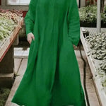 Round Neck Casual Loose Solid Color Long Sleeve Maxi Dress