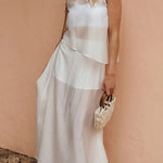 Lena Semi-sheer Irregular Hem Top and High Rise Side Zipper A-line Maxi Skirt Set