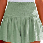Elastic Smocked Waist Wide Leg Solid Shorts