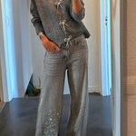 Paris Mornings Knit Front Bow Design Long Sleeve Relaxed Cardigan
