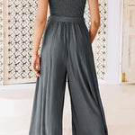 Sleeveless Spaghetti Strap V-Neck Gathered Wide-Leg Jumpsuit
