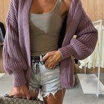 Solid Color V-neck Long-sleeved Casual Knitted Cardigan