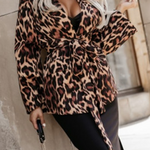 Casual Flowers Leopard Lace Up Turn-back Collar Outerwear