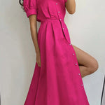 Elegant commuter high waist split mid-length dress
