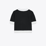 Fashionable Contrast Color Knitted Short-sleeved Button-down Top