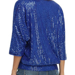 Solid Color Sequined Loose Round Neck Casual Top