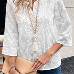 Solid Color Lace Embroidered Floral Loose Casual Top
