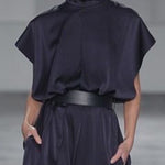 Loose Raglan Sleeve Solid Color Split-Joint Tied Waist High Neck Maxi Dresses