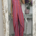 Retro Print Casual Split Top Two-Piece Set
