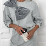 Gray Glitter Bow High Waist Sweatshirt Dress