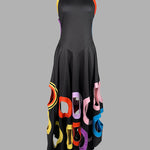 A-Line High Waisted Contrast Color Hollow Round-Neck Maxi Dresses