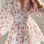 v neck lace short dress