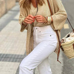 Light Gold Shiny Silk Knit Suspender + Cardigan Two-Piece Set