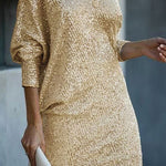 Solid Sequined Off-shoulder Loose Mini Dress
