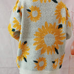 Sunflower Jacquard Crewneck Long Sleeve Knit Pullover Sweater