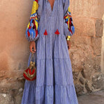 Red and white striped print long dress