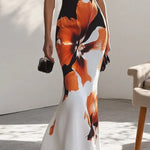 Skinny Sleeveless Flower Print Round-Neck Maxi Dresses