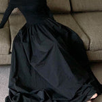 Long Sleeves Pleated Solid Color Split-Joint Off-The-Shoulder Maxi Dresses